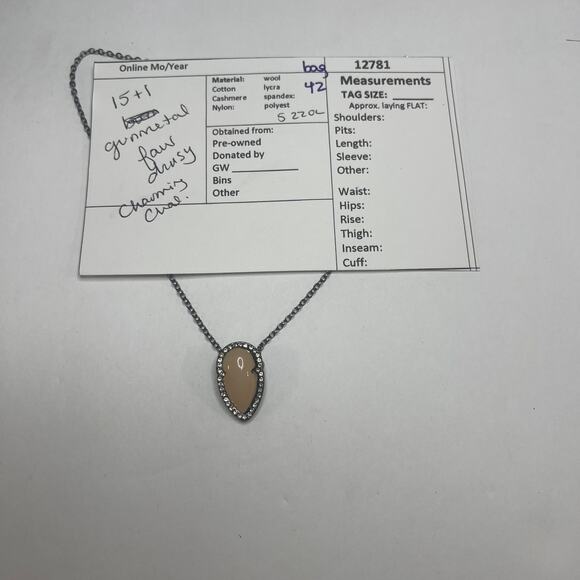 pendant necklace costume jewelry gunmetal gray peach rhinestone boho bohemian - Picture 11 of 11